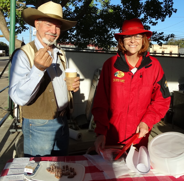 Karl and Nancy Falster with their homegrown organic summer sausage samples