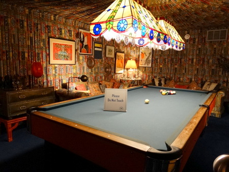 The pool room...The walls and ceiling are all covered with pleated fabric!