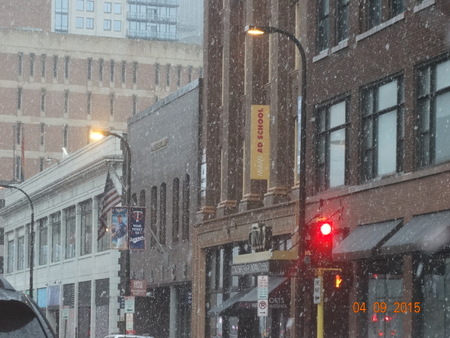 Snowing in downtown Minneapolis