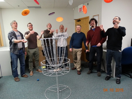 A gaggle of geeks and their Frisbees!