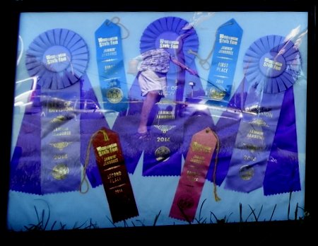 These were ribbons won by a man who makes pickles and jams.  