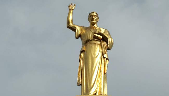 A closeup of the statue