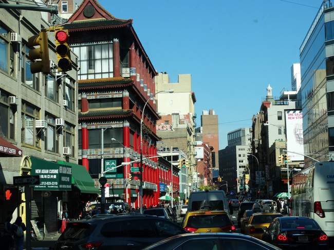 We got into Chinatown, and that's where Mark's behavior and language deteriorated. Imagine trying to drive an RV towing a pickup through these streets, and you'll understand why.