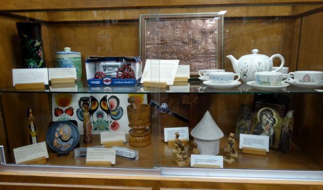 MCC has been in existence for 95 years.  This display in the library holds gifts from around the world. 